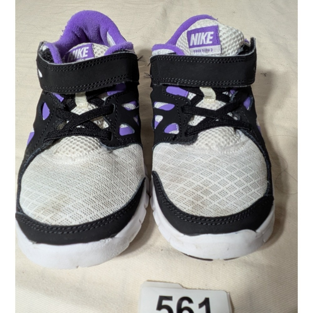 Nike Free Run 2 White Black Purple Unisex Kids 1Y Athletic Sneaker DA2689-101